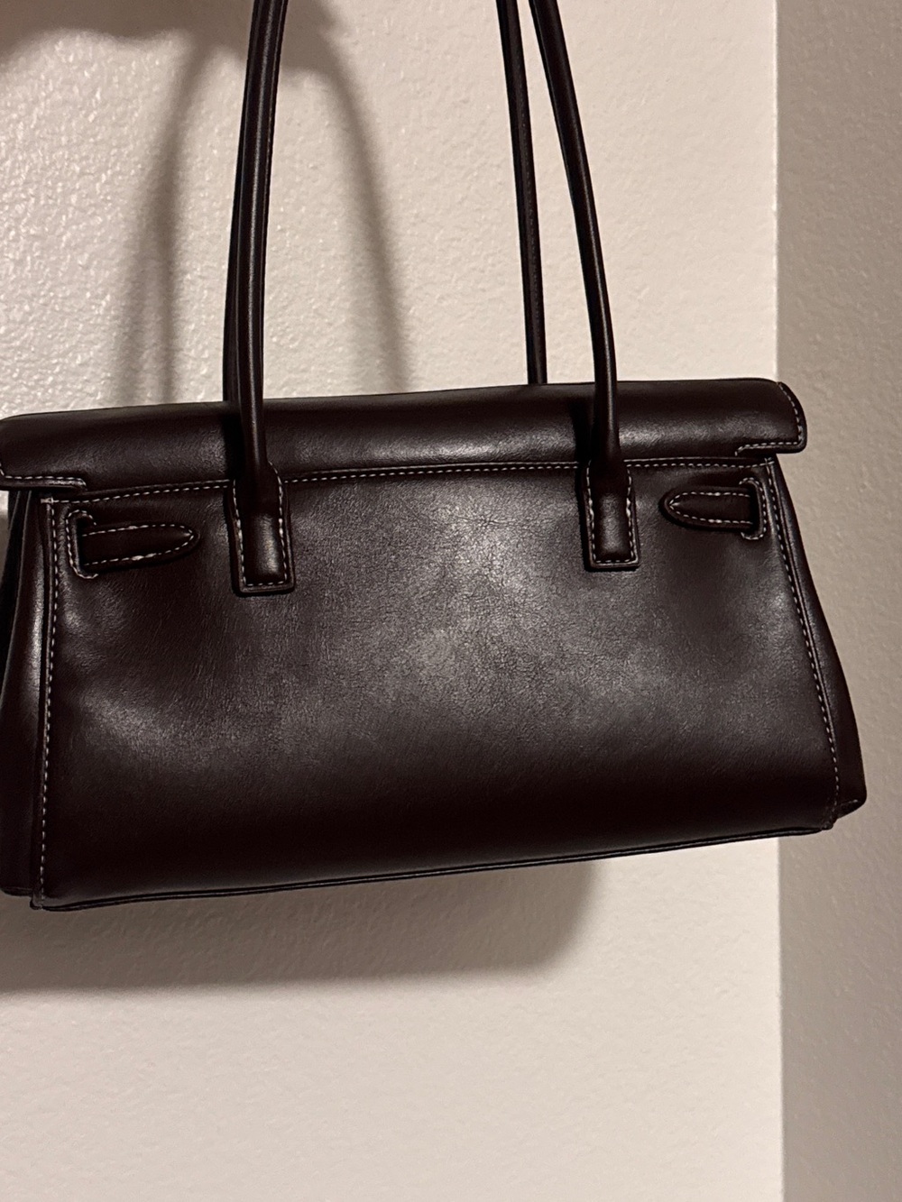 JW PEI Dark Brown Structured Top-Handle Shoulder Bag with Gold Hardware - Picture 5 of 8